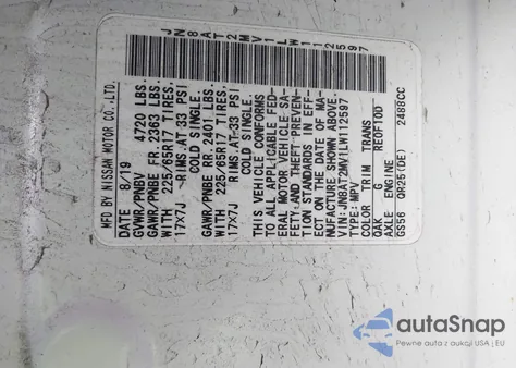 2020 Nissan Rogue Sv Intelligent Awd z USA, uszkodzony, nr VIN JN8AT2MV1LW112597